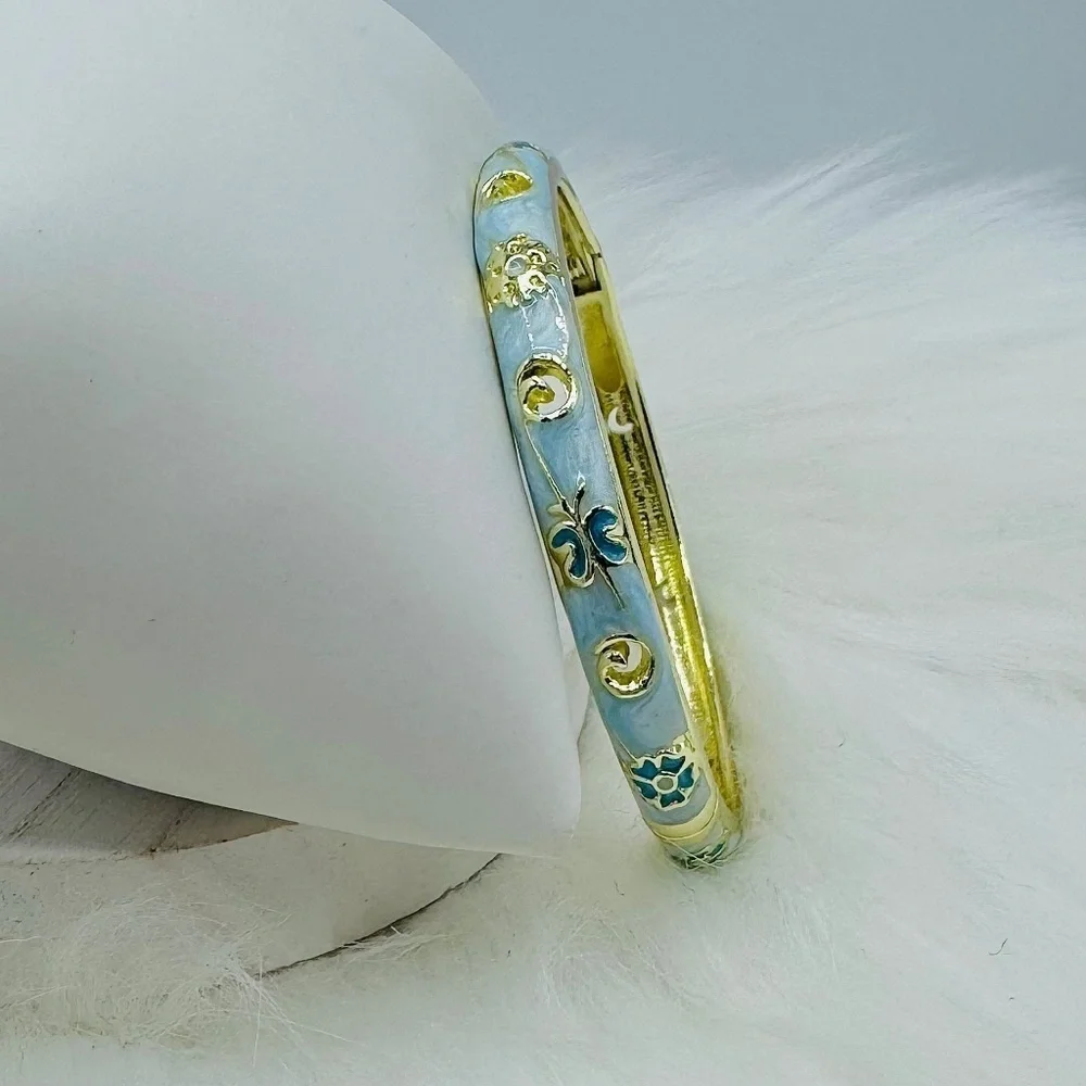Blue Butterfly & Floral Theme Enamel Hollow Out Cloisonne  Bangle